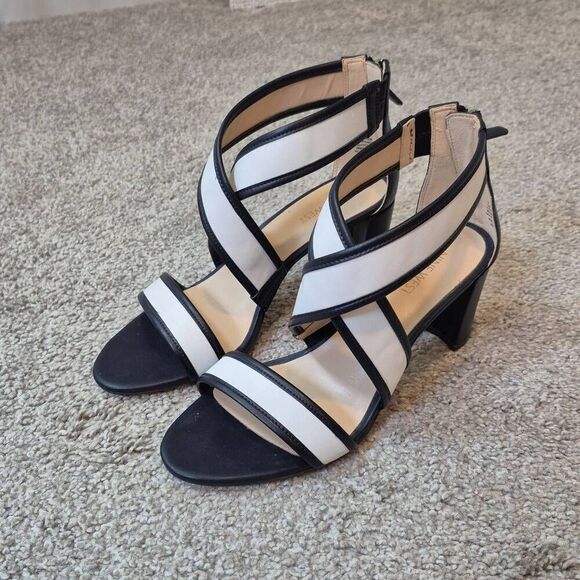 Nine West Block Heel Strappy Zip Sandals Size  8.5 Leather - Picture 1 of 8
